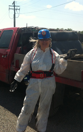 Lizanne DeStefano suited up to visit coal mine.